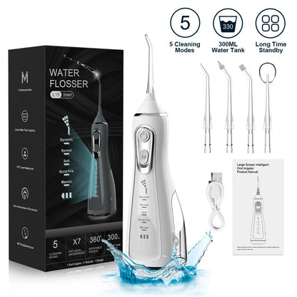 Oral Irrigator 40-140PSI Tooth Scaler 5 Speed Water Flosser Rechargeable Dental Water Jet 300ML IPX6 Waterproof Teeth Cleaner - ShoreCo.Shop