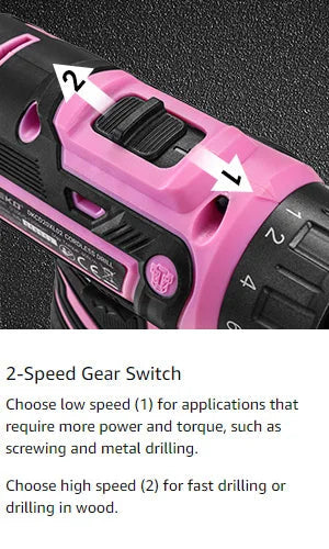 DEKO Pink Drill Tool Kit Set: 20V Cordless Power Drill Tool Box with Battery Electric Drill Driver    Home Decor Supply | Online Retail | ShoreShopper.com