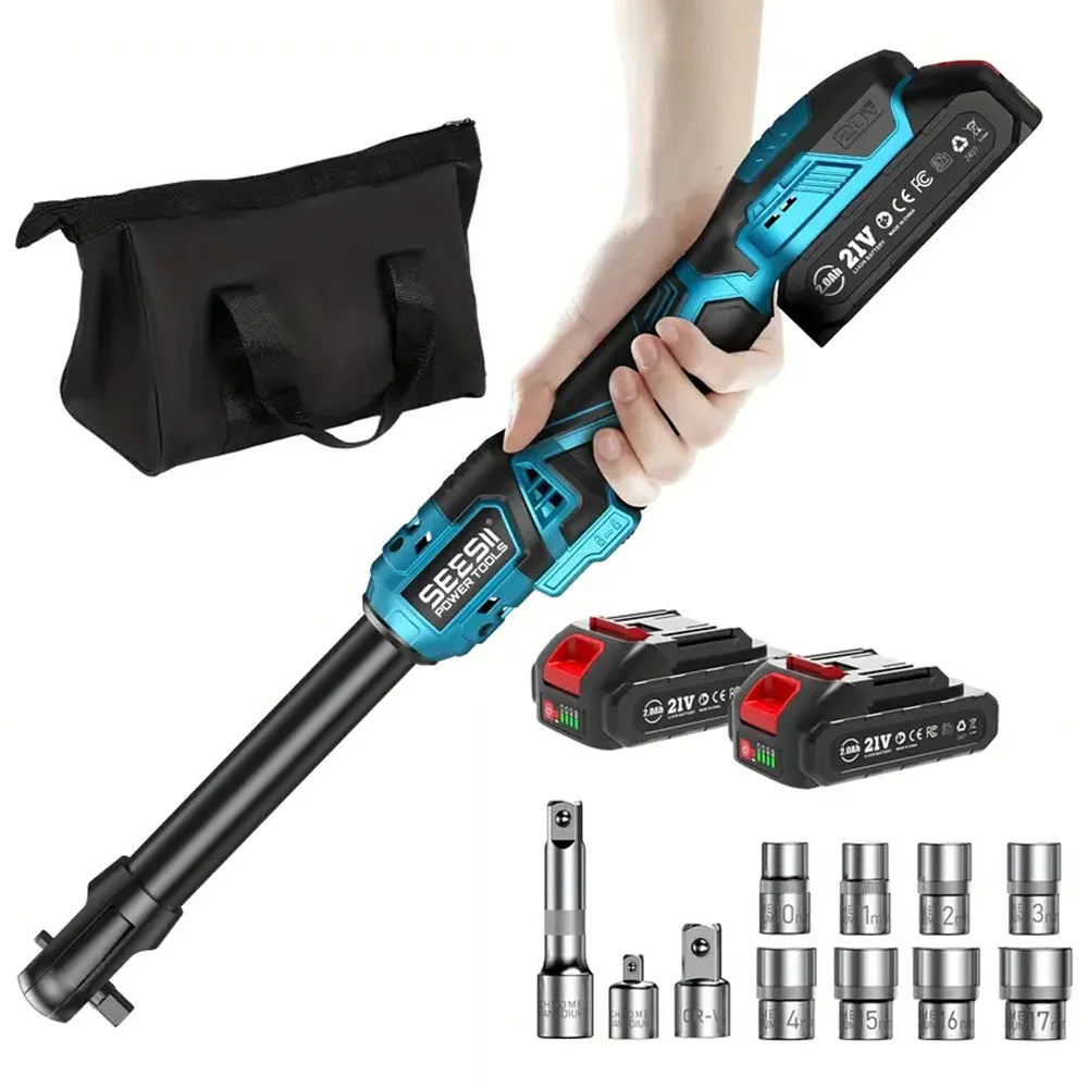 Seesii 3/8'' 80Nm Cordless Electric Wrench 6'' Extended Ratchet Wrench Electric Angle Wrench Driver Auto Repair Tools Set 12V    Home Decor Supply | Online Retail | ShoreShopper.com