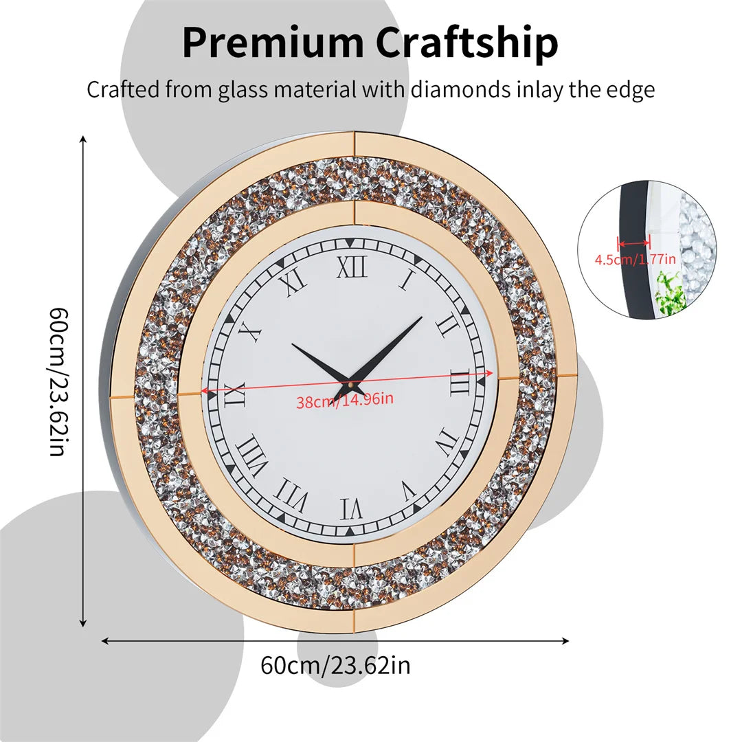 LUVODI 32inch Modern 3D Wall Clock Large Diamond Crystal Living Room Kitchen Bedroom Hall Clock with Roman Numerals    Home Decor Supply | Online Retail | ShoreShopper.com
