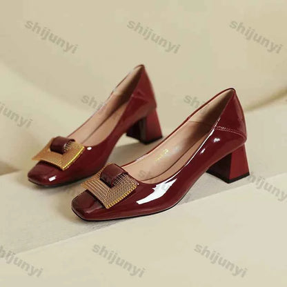Women's Shoes 2025 New Summer Thick Heels Non Slip High Heels Women Square Head Elegant Middle Wedding Pumps High Quality