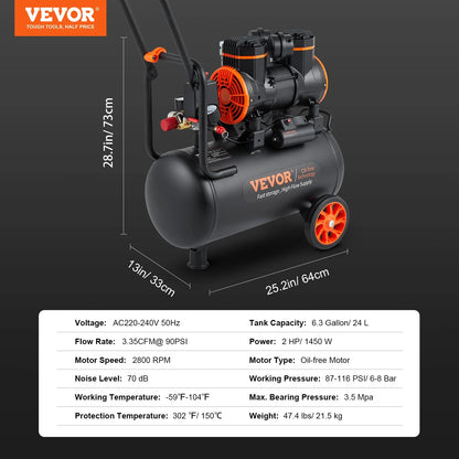 VEVOR Silent Air Compressor 900W 1450W 1800W Quiet Oil-free Portable Air Pump for Home Repair Tire Inflation Whisper Compressor    Home Decor Supply | Online Retail | ShoreShopper.com