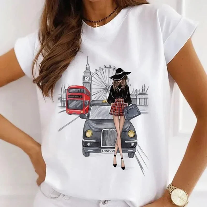 Paris Tower Print Short Sleeve Casual Women's Round Collar T-shirt Graphic T Shirts  Shirts for Women Clothes Oversized T Shirt    Home Decor Supply | Online Retail | ShoreShopper.com