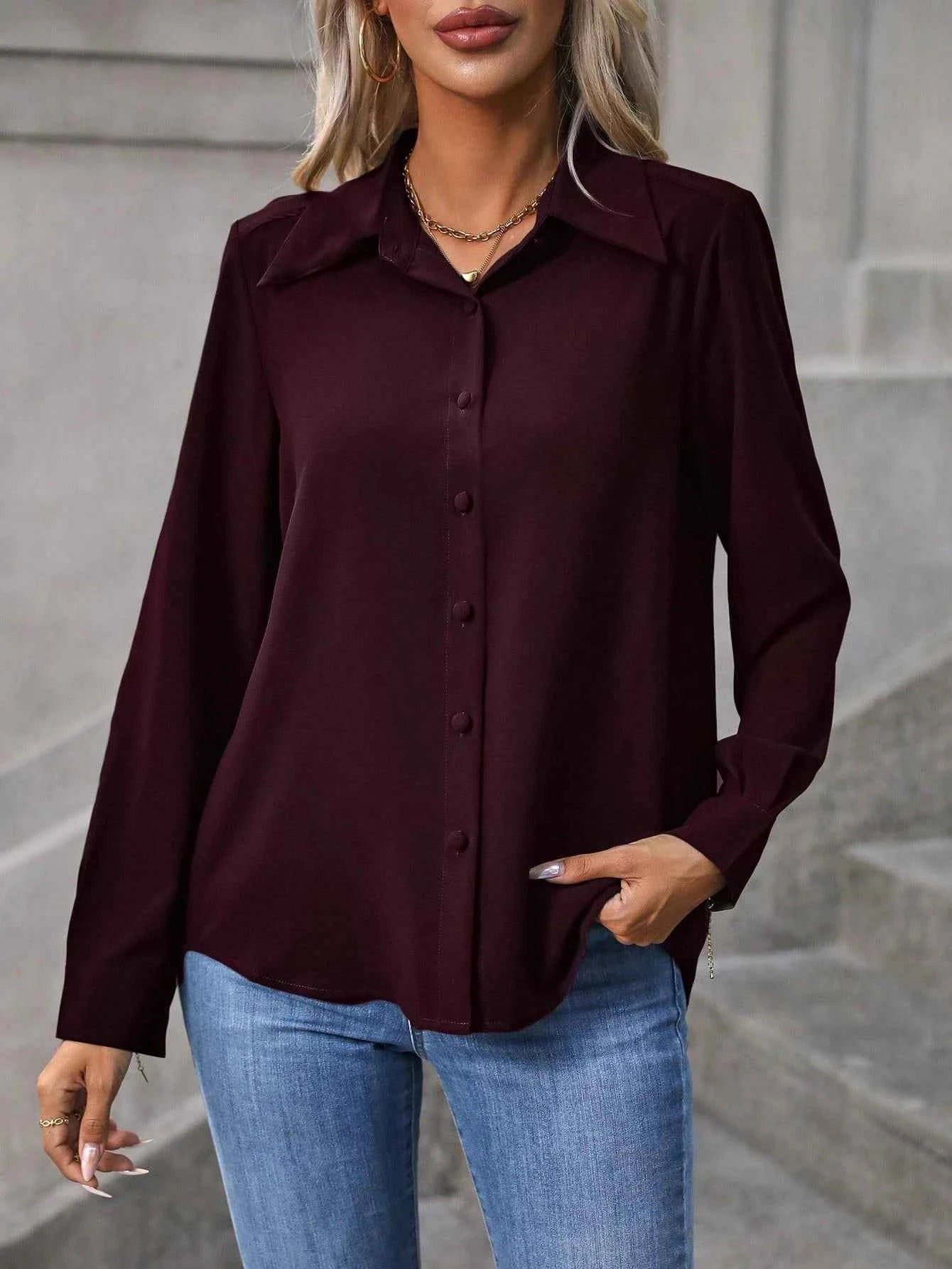Women Shirt Blouse New Long Sleeve Turn Down Collar Solid Casual Shirt Blouse Women Tops Blouses Shirts Blusas Para Mujer