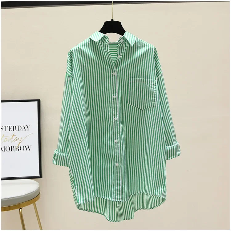 Striped Shirt Women Shirts Summer Autumn Fashion Female Office Lady Loose Blouse Long Sleeve Sun Protection Tops Casual Shirts    Your Coastal Marketplace | Shoreshopper.com