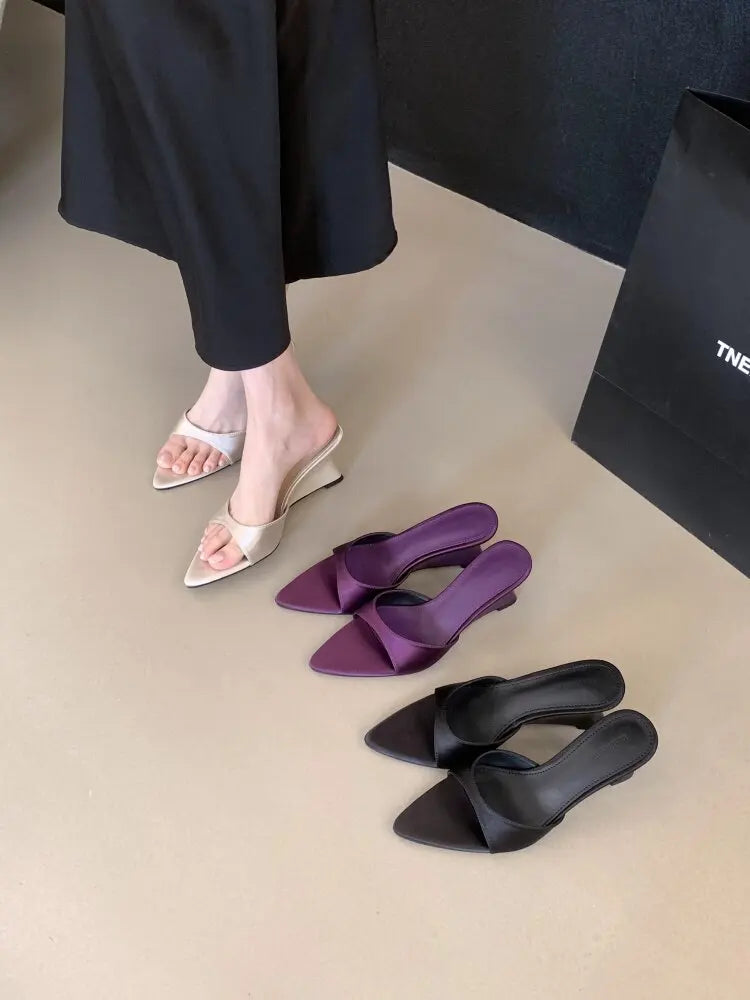 Women's Slippers Fashion 2026 Summer Elegant High Heels Outdoor Banquet Wedge Heel Pointed Toe Girls Women's Shoes 2018    Your Coastal Marketplace | Shoreshopper.com