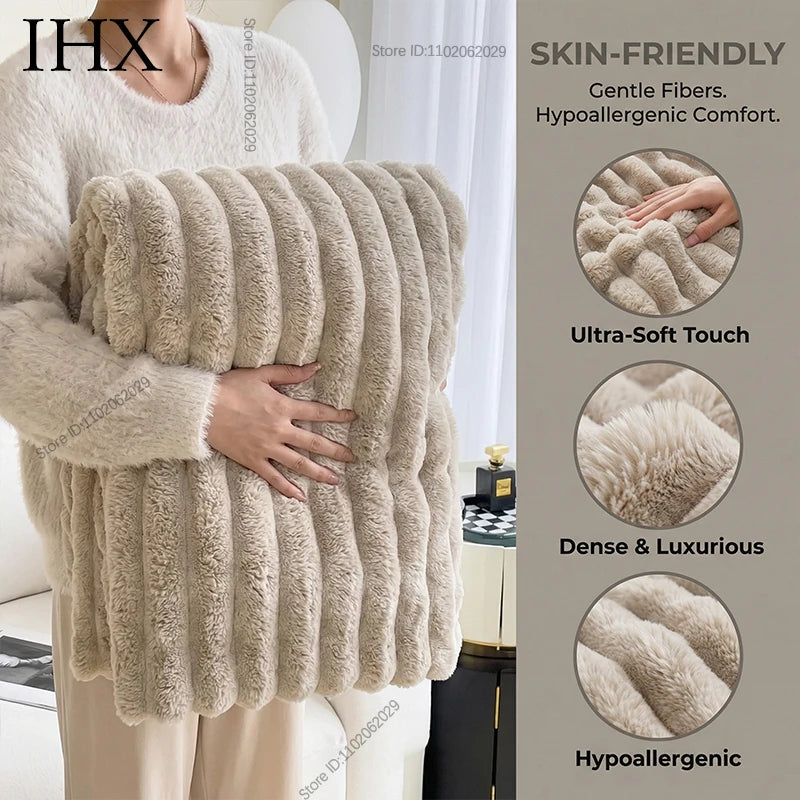 IHX Solid Color Imitation Rabbit Plush Milk Plush Thickened Thermal Leisure Home Blanket Office Nap Blanket, Custom Blanket Size    Your Coastal Marketplace | Shoreshopper.com