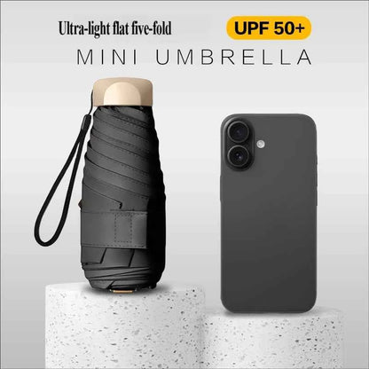 UV Flat Five-Fold Umbrella • 6 Ribs • Ultra-Light Portable Mini • Anti-UV Sunshade • Black Glue Folding Pocket Umbrella • Capsul