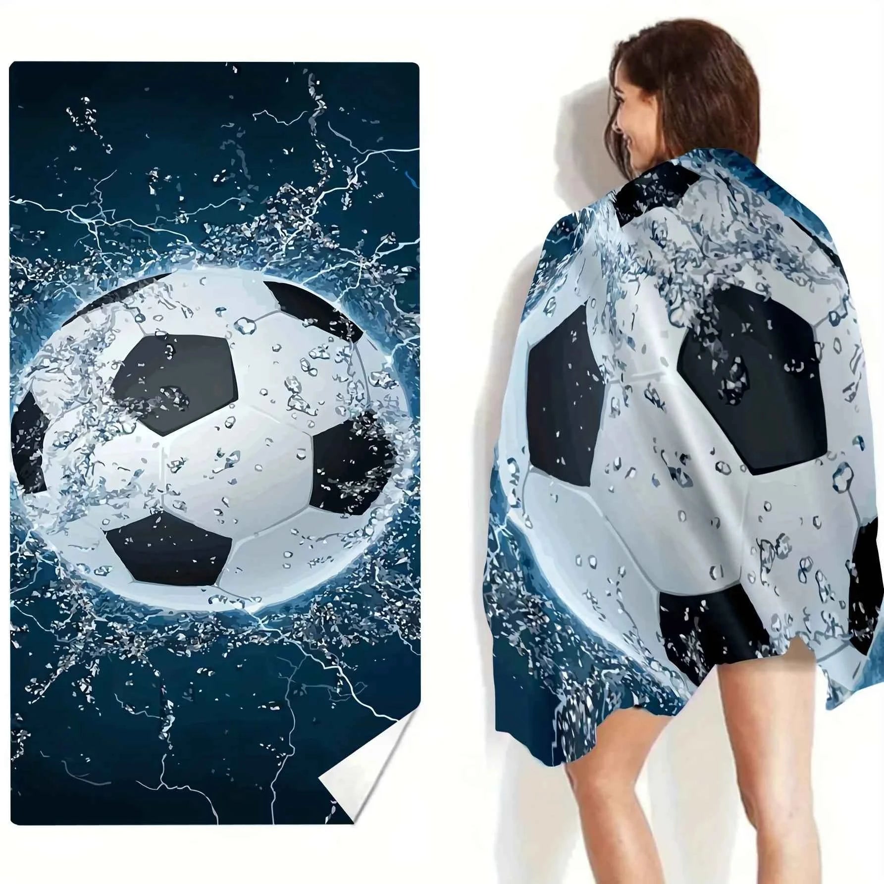 Soccer-Themed Beach Towel: Splash into Fun! Suitable for towels, bath towels, beach towels
