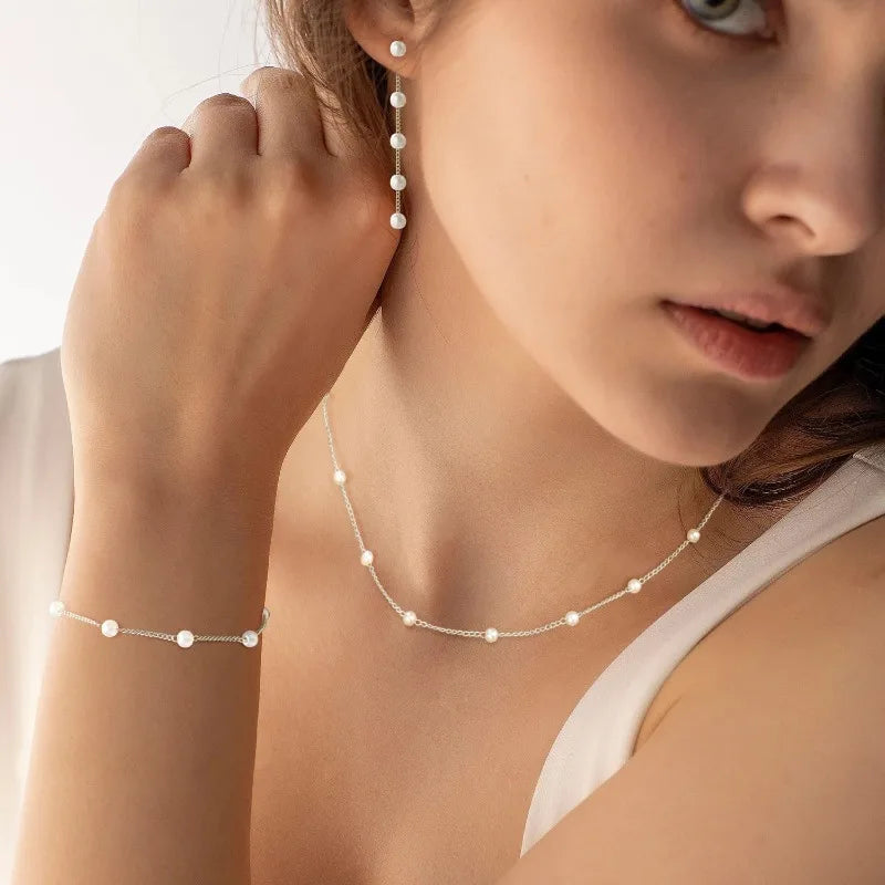 Gold Jewelry Set for Women, Dainty 14K Gold/Silver Plated Pearl Necklace and Earring Set with Drop Earrings Bracelets Necklace    Home Decor Supply | Online Retail | ShoreShopper.com