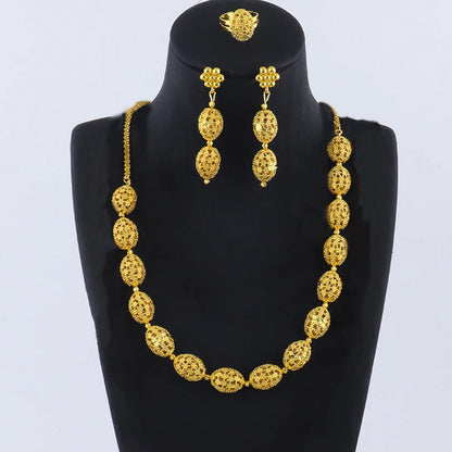 women  jewelry set indian arabic african ethiopian golden color jewelry set Hollow Out Oval Necklace Earrings Ring free shipping    Home Decor Supply | Online Retail | ShoreShopper.com