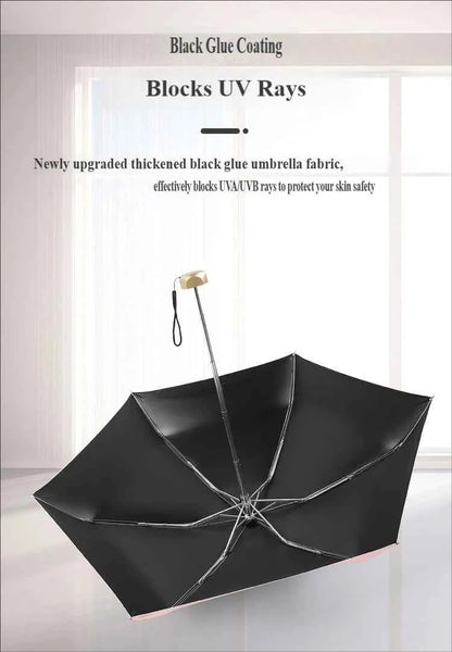 UV Flat Five-Fold Umbrella • 6 Ribs • Ultra-Light Portable Mini • Anti-UV Sunshade • Black Glue Folding Pocket Umbrella • Capsul