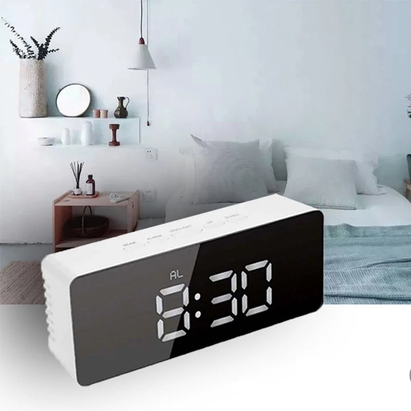 1Pc White Digital Clock LED Mirror Table Clock Snooze Display Time Night Light Desktop USB Alarm Clock Home Decor Desk Clock    Home Decor Supply | Online Retail | ShoreShopper.com