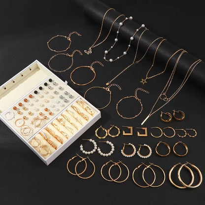 92Pcs Women's Fashion Jewelry Set Contain Hoop Earrings、Stud Earrings、Bracelet、Necklace and Ring，Versatile Daily Jewelry    Home Decor Supply | Online Retail | ShoreShopper.com