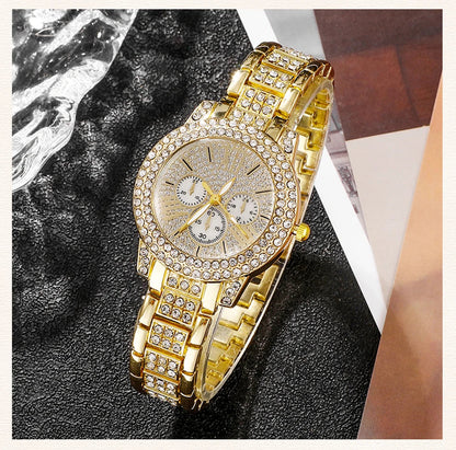 Women's Quartz Watch Gold Luxury Women Ring Necklace Earring Rhinestone Fashion Wristwatch Casual Ladies Watches Jewelry Set    Home Decor Supply | Online Retail | ShoreShopper.com
