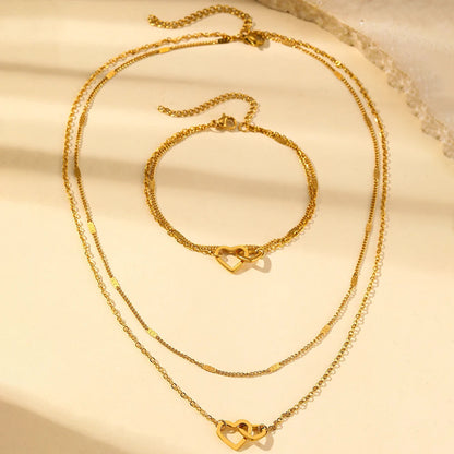 Stainless Steel Jewelry Sets High-end Atmosphere Love Bracelet Love Necklace Double Chain Design Jewelry Sets For Women Jewelry    Home Decor Supply | Online Retail | ShoreShopper.com