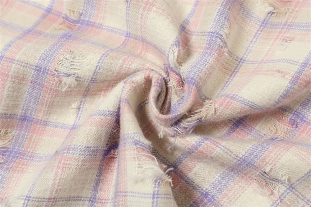 Ripped Plaid Long Sleeve Shirts Mens Pocket Autumn High Street Loose Lapel Single Breasted Checked Shirt Men    Home Decor Supply | Online Retail | ShoreShopper.com