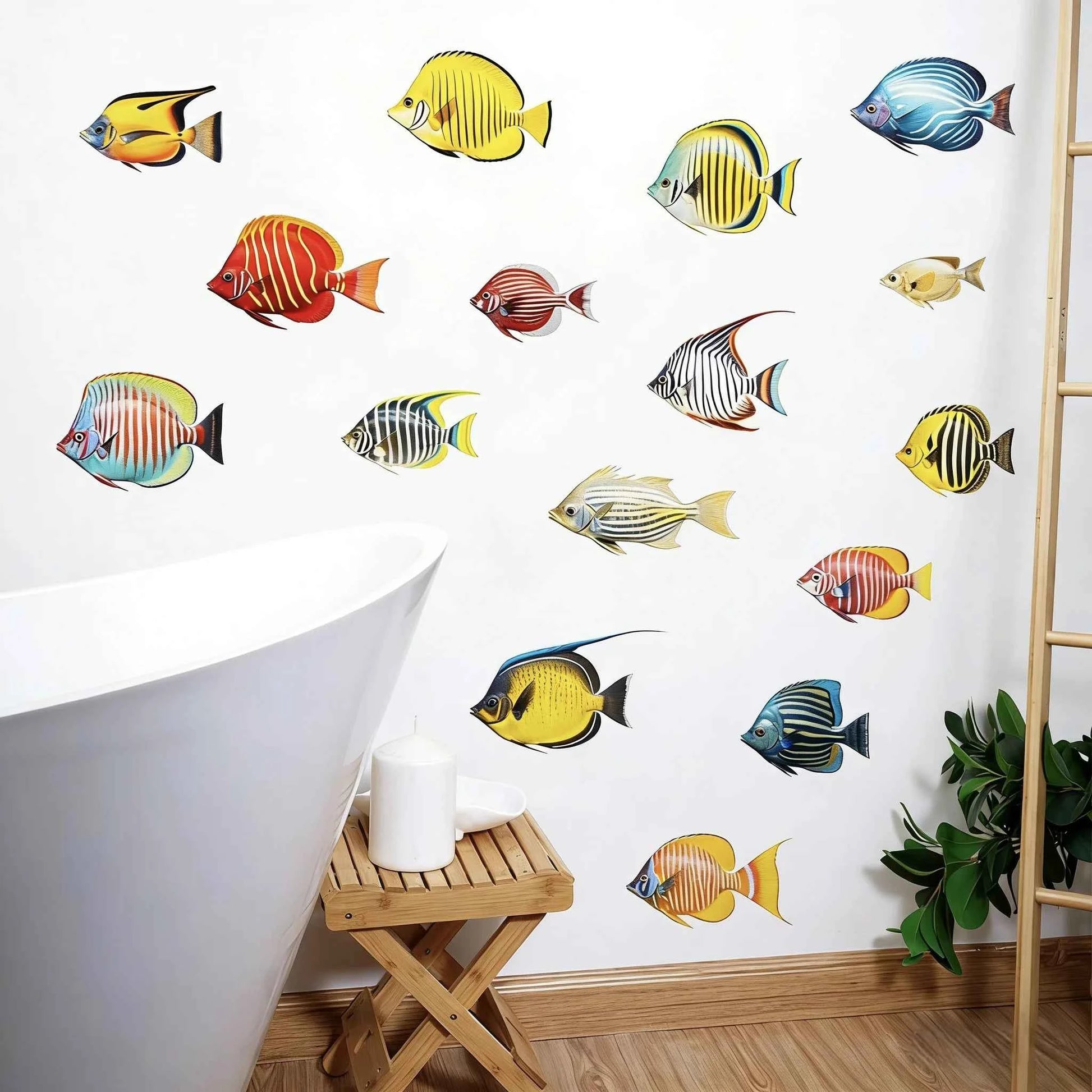 Cartoon Watercolor Marine Tropical Fish Group Decor Under Sea Fish Wall Stickers Children Bedroom Bathroom Ocean Animals Sticker