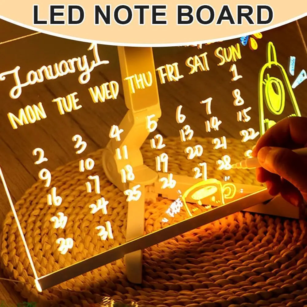 LED Note Board With Night Light 7 Colors Pen Acrylic Message Board DIY Children‘s Illuminated Drawing Board Kids Birthday Gift - ShoreCo.Shop