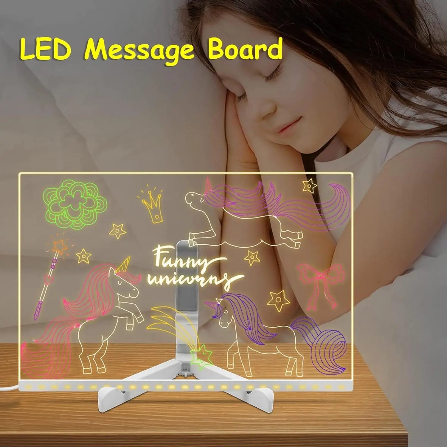 LED Note Board With Night Light 7 Colors Pen Acrylic Message Board DIY Children‘s Illuminated Drawing Board Kids Birthday Gift - ShoreCo.Shop