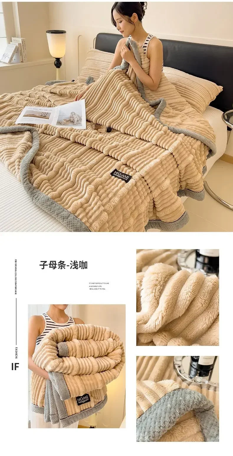 New Rabbit Plush Winter Thick Warm Coral Fleece Blanket Solid Color Double-Sided Cover Blanket Suitable Bedroom Supplies    Your Coastal Marketplace | Shoreshopper.com