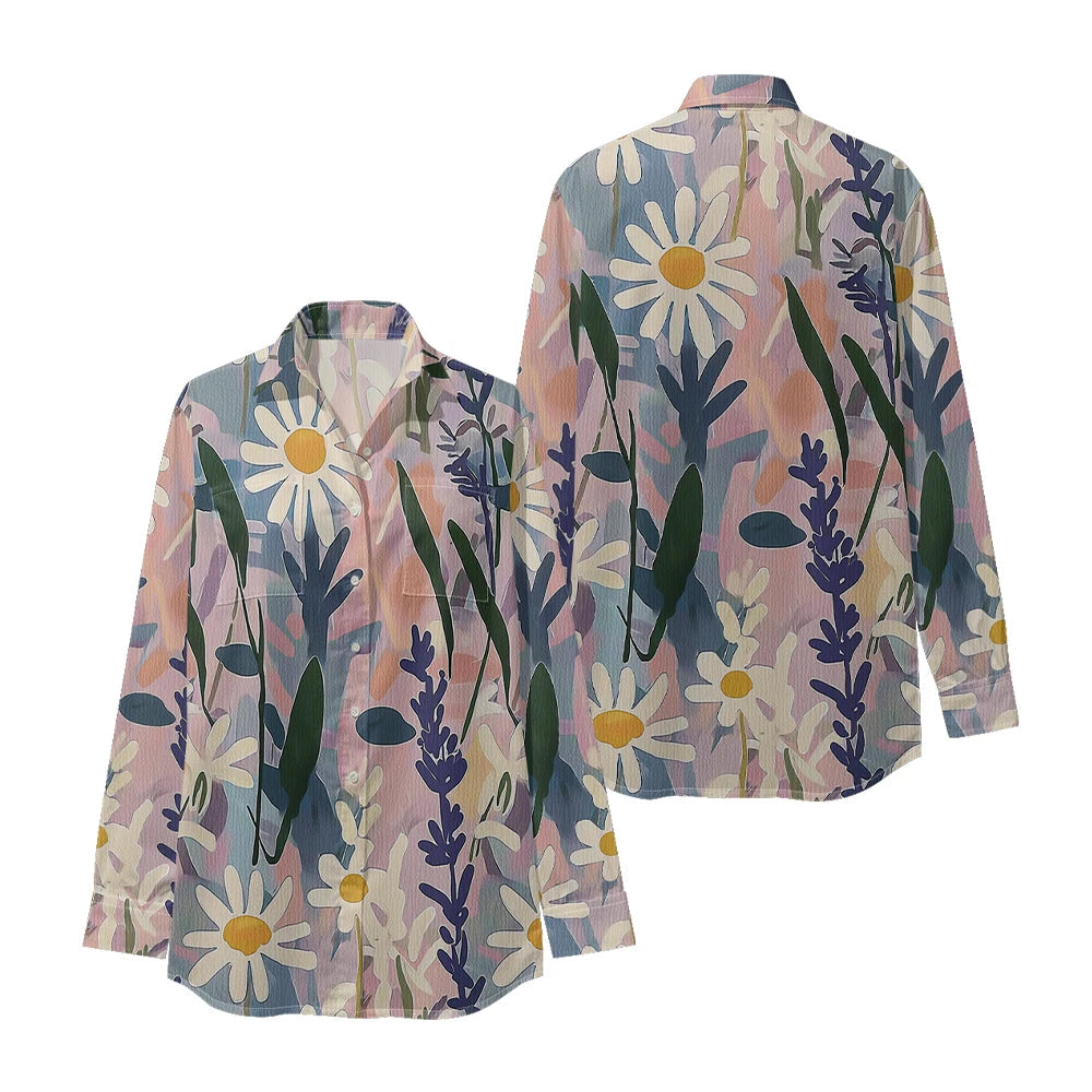 Women Luxury Floral Shirt Gradient Printed Blouse Elegant Button Up Long Sleeve Shirt for Office Casual Spring Summer Trend    Your Coastal Marketplace | Shoreshopper.com