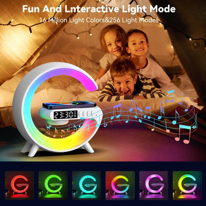 Multifunction RGB Light Bluetooth Speaker Alarm Clock 15W Wireless Charger Stand Pad For iPhone Samsung Fast Charging Station - ShoreCo.Shop