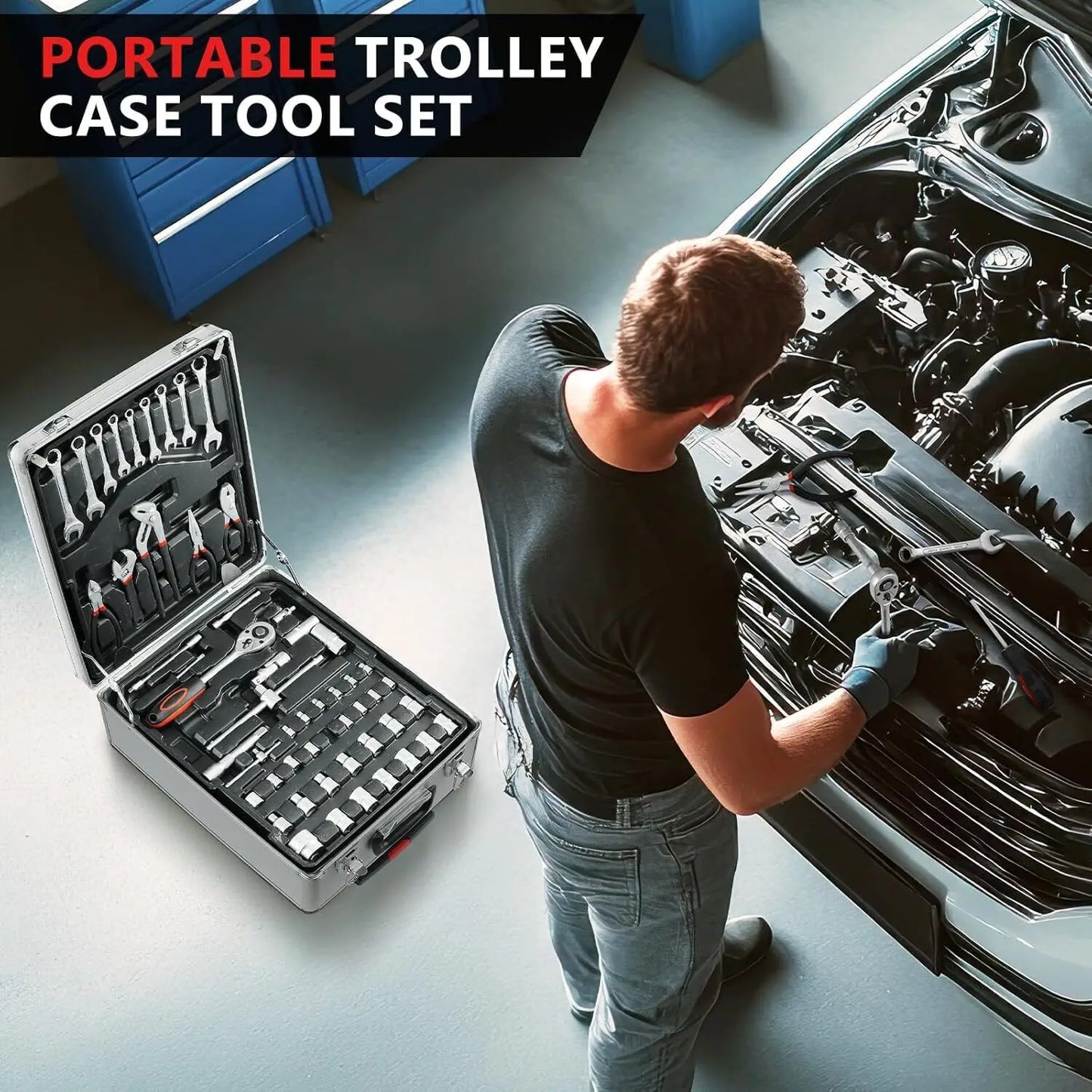 799pcs Tool Set Home Repair Tool kit with Trolley Case Mechanic Wrenches Socket Hand Tools for Daily Use Househould Work Repair - ShoreCo.Shop