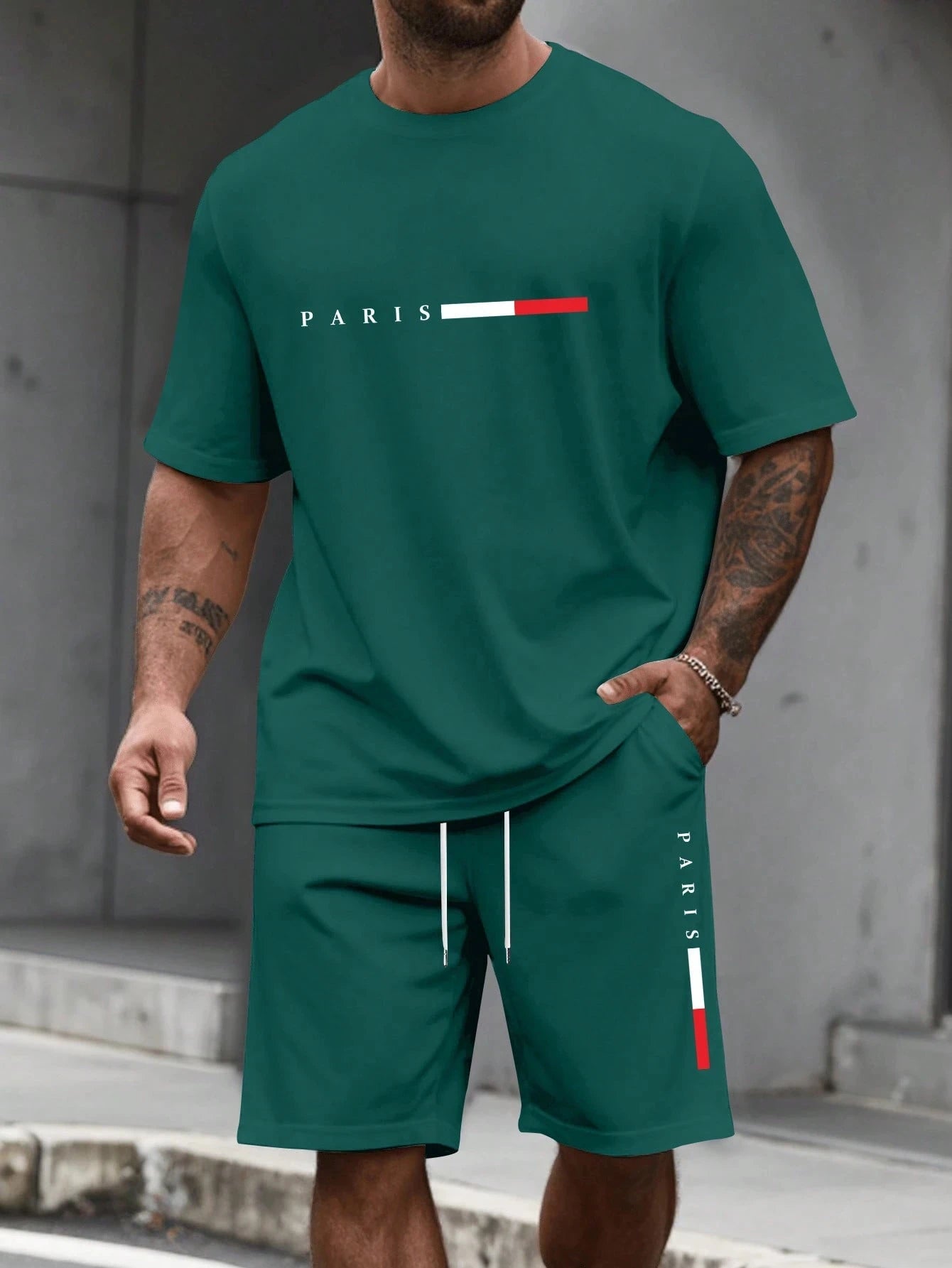 Paris Letter Print Men Spring and Summer Two Pieces Set Casual Round Neck Short Sleeve T-shirt Shorts Sport Suit Print Clothing    Home Decor Supply | Online Retail | ShoreShopper.com
