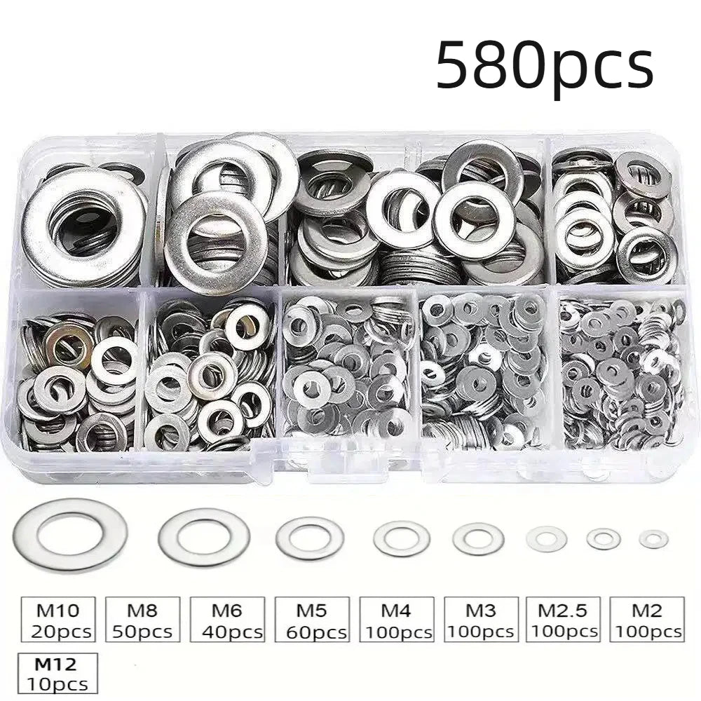 360/580pcs 304 Stainless Steel Flat Washers Set, Perfect For Home Decor, Factory Repair, Kitchens, Shops & More    Home Decor Supply | Online Retail | ShoreShopper.com