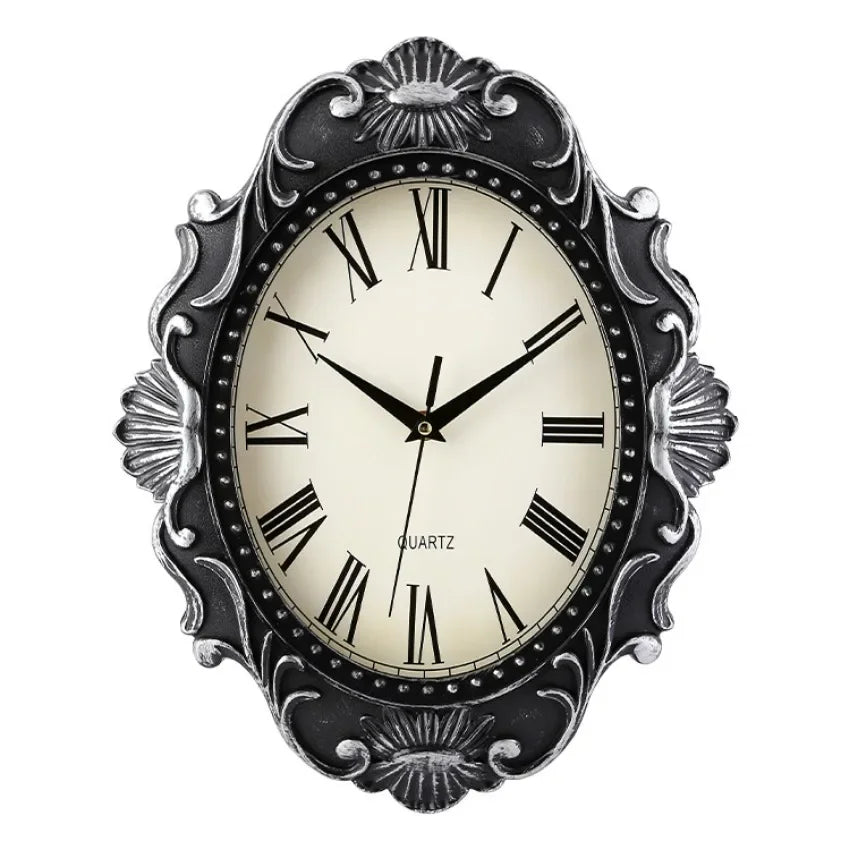 14" Vintage European Court elegance classical Style Wall Clock with Electroplated Black Gold/Silver & Roman Numerals for bedroom    Home Decor Supply | Online Retail | ShoreShopper.com