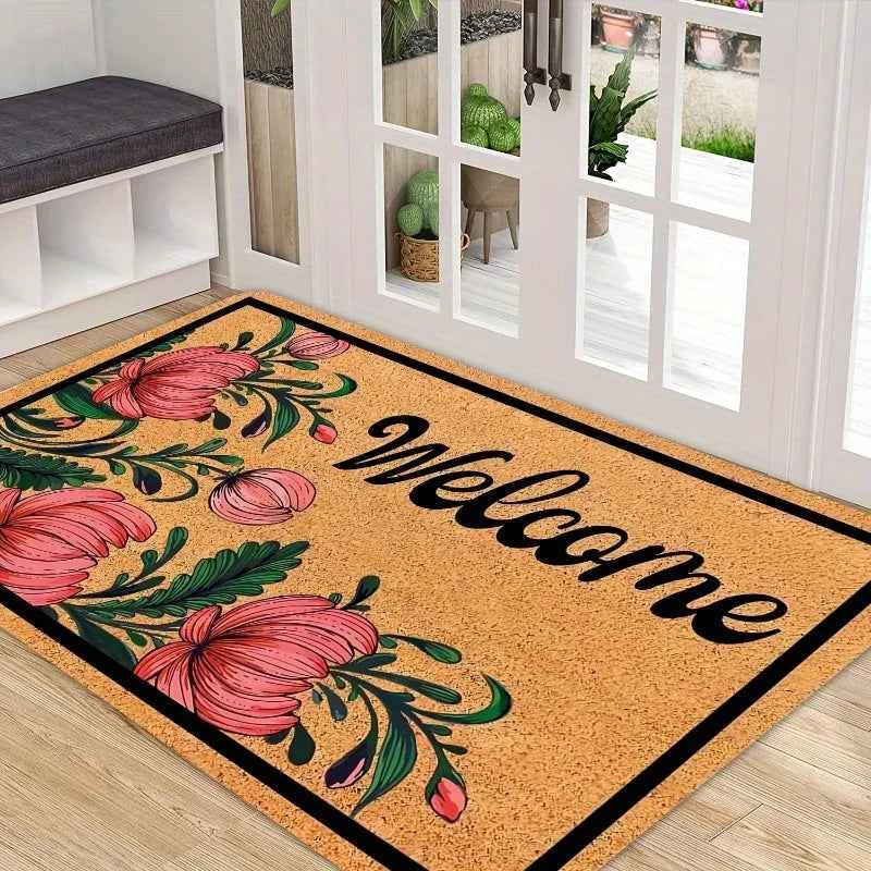 Elegant Floral Welcome Doormat - Beautiful Pink Flower Design for a Charming Home Entrance, Perfect for Spring and Summer Decor