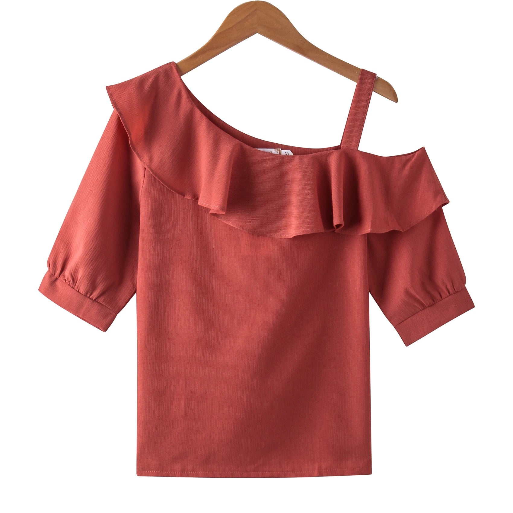 Women's Shirt Tops One-Shoulder Ruffles Short-sleeved Chiffon Blouse    Your Coastal Marketplace | Shoreshopper.com
