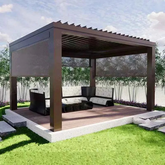 Automated Opening Waterproof Wingproof Louvered Motorized Aluminous Outdoor Living Garden Pergolas Gazebo Canopy Exterior Gazebo