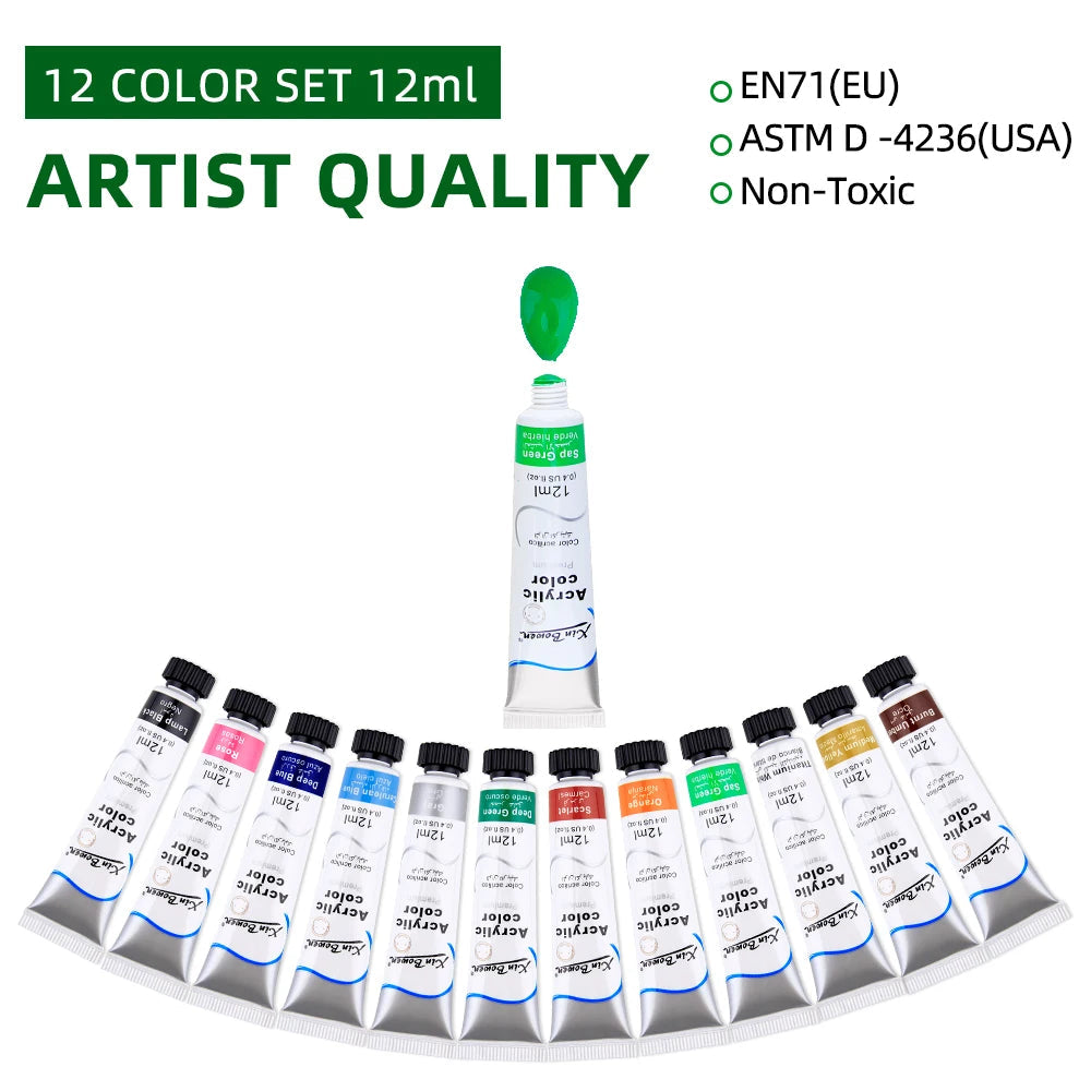 12Color Acrylic Paint Set 12ml Tubes Waterproof Art Supplies for Beginner Artists DIY Painting on Canvas Wall Art Craft Projects    Home Decor Supply | Online Retail | ShoreShopper.com