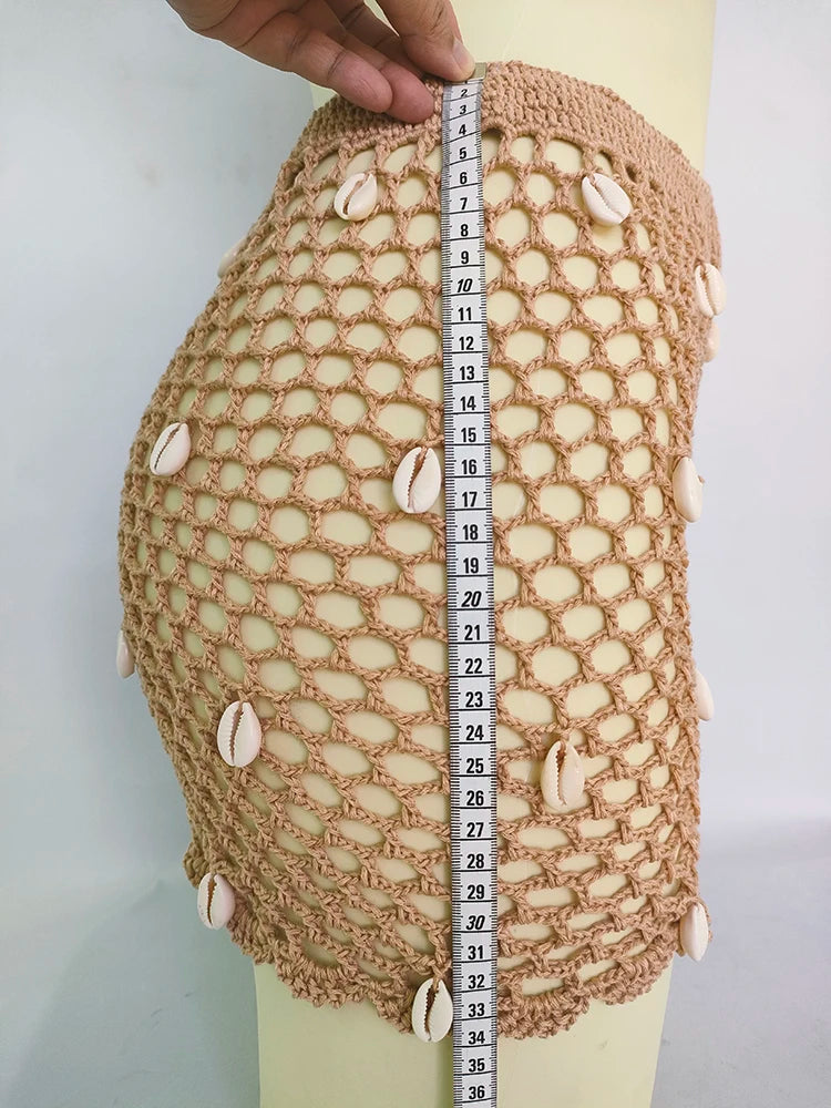 Women Beach Wear Swimsuit Cover-Ups Boho Summer See-Through Hollow Out Bandage High Waist Short Beach Skirt Crochet Knit Skirts    Your Coastal Marketplace | Shoreshopper.com