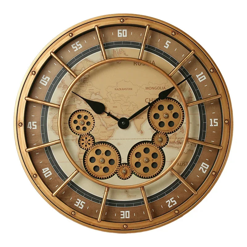 Retro Industrial Roman Wall Clock  Gear Rotation Clock Living Room Decorative Wall Clock Stylish Silent Wall Clock Quartz Clock    Home Decor Supply | Online Retail | ShoreShopper.com