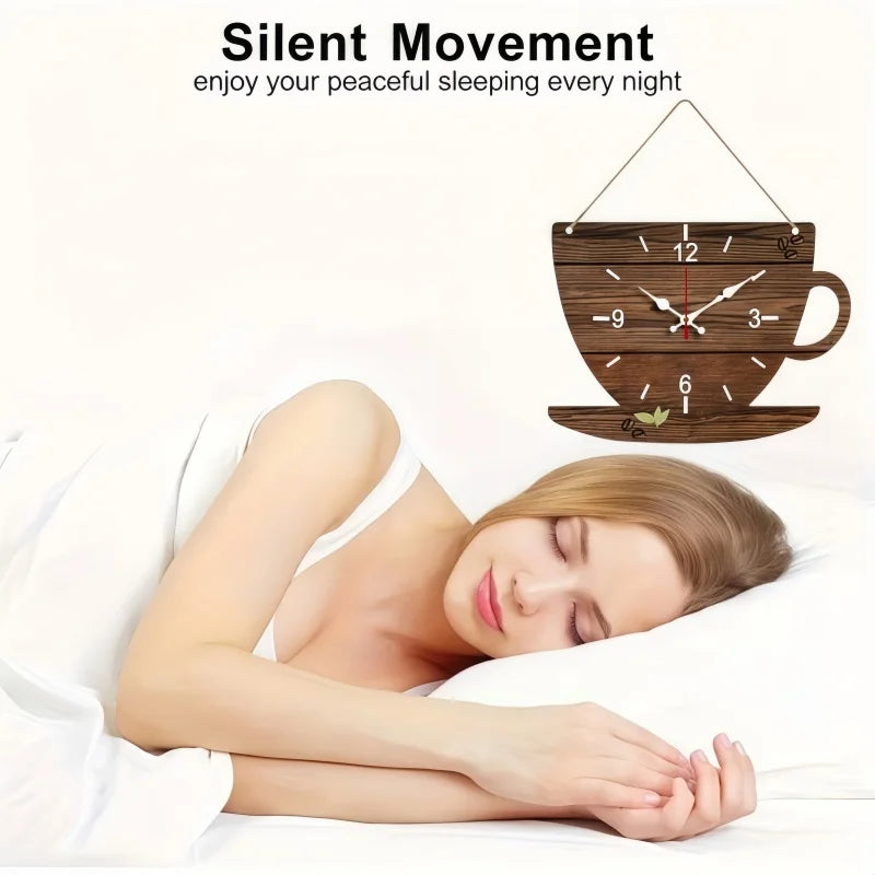 Coffee Cup Shaped Wooden Silent Hanging Wall Clock,Wood Grain Design Suitable For Living Room,Study Room,Bedroom,Home Decoration    Home Decor Supply | Online Retail | ShoreShopper.com