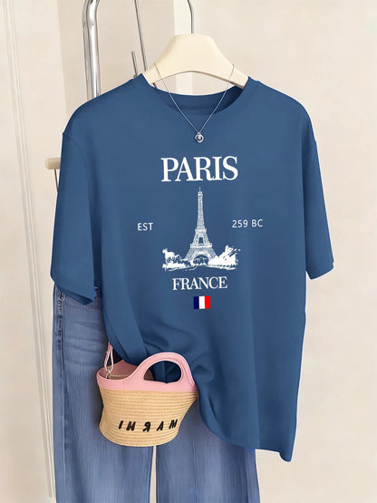 Paris France Eiffel Tower Prints T-Shirts Women Summer Basic Short Sleeve Tops O-Neck Loose T Shirts Basics Soft Womans Clothes    Home Decor Supply | Online Retail | ShoreShopper.com