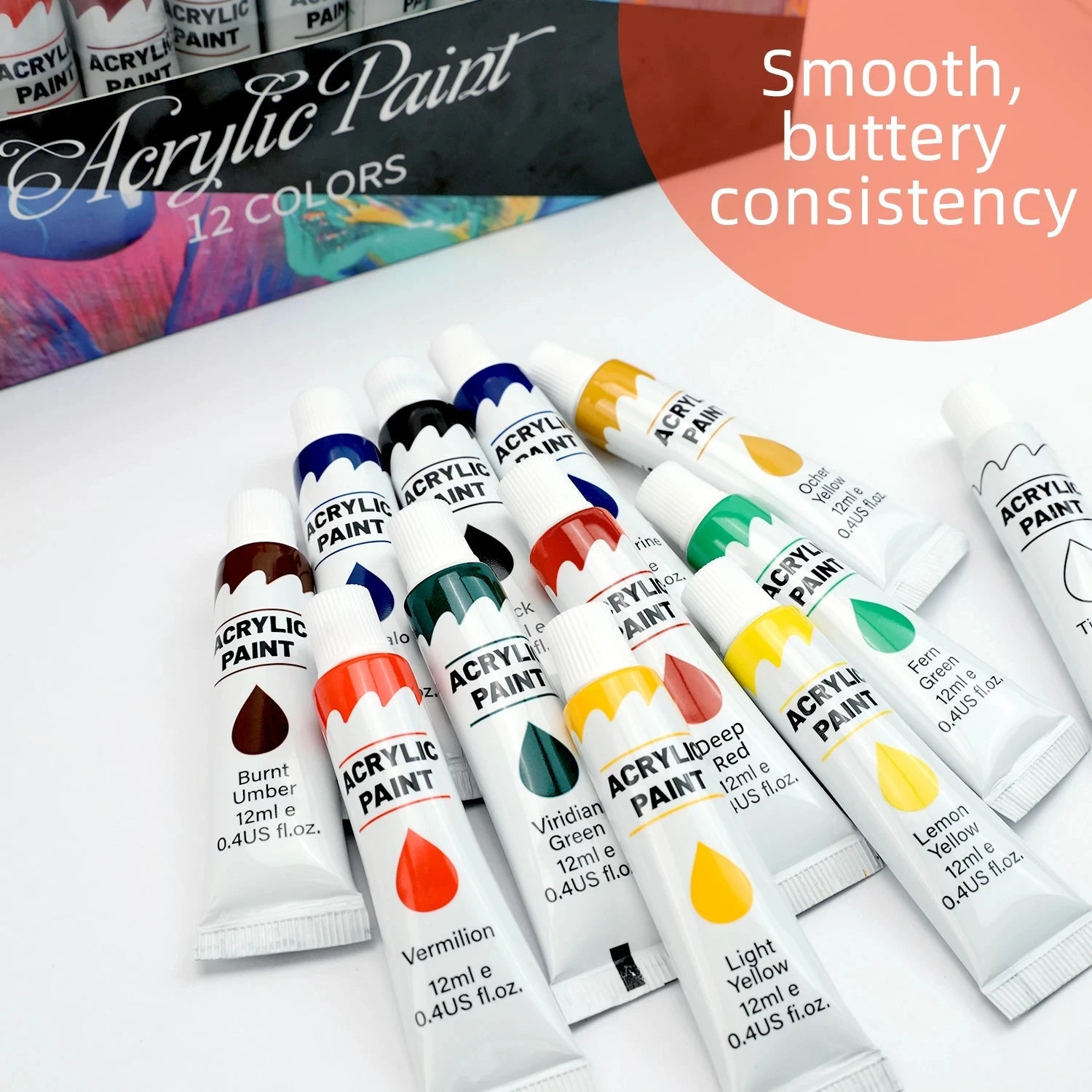 Acrylic Paints Set - 12/24 Colors 12ml Art Painting Kit Supplies for Wood, Canvas, Fabric, Rock, Glass - Non-Toxic Acrylic Paint    Home Decor Supply | Online Retail | ShoreShopper.com