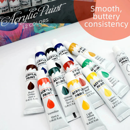 Acrylic Paints Set - 12/24 Colors 12ml Art Painting Kit Supplies for Wood, Canvas, Fabric, Rock, Glass - Non-Toxic Acrylic Paint    Home Decor Supply | Online Retail | ShoreShopper.com