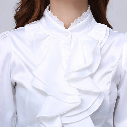 Women Shirts Long Sleeve   Spring Autumn Button Up Tops Fashion Lady Stand Collar Shirt Solid Color Female Elegant Blouses    Your Coastal Marketplace | Shoreshopper.com