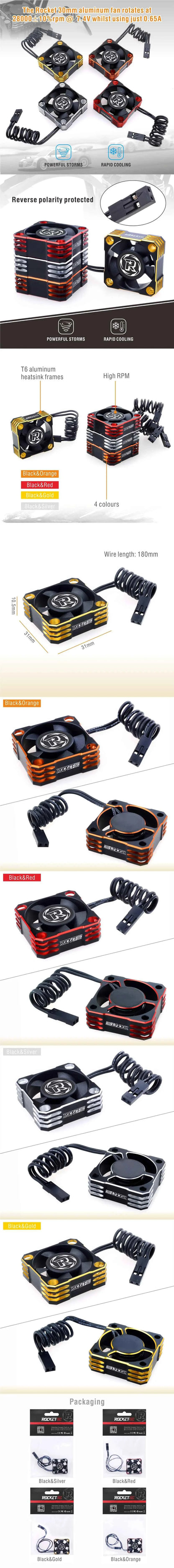 ROCKET-RC 25/30/35/40/50mm V2 Metal Cooling Fan 32000/28000/21000/16000/10000RPM for 1/8 1/10 1/12 RC Car 540/550/3650 Motor ESC