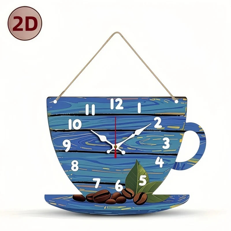 Coffee Cup Shaped Wooden Silent Hanging Wall Clock,Wood Grain Design Suitable For Living Room,Study Room,Bedroom,Home Decoration    Home Decor Supply | Online Retail | ShoreShopper.com