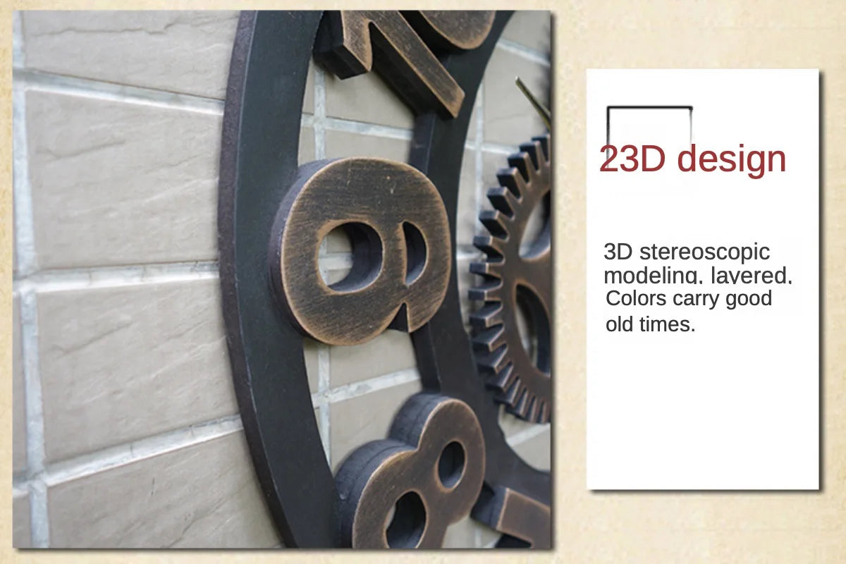Vintage Style Industrial Wall Clock with Roman Numerals Visible 3D Gears 11"-17" Gold or Silver    Home Decor Supply | Online Retail | ShoreShopper.com