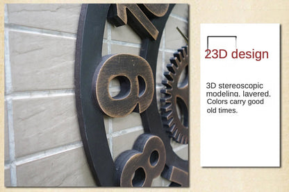 Vintage Style Industrial Wall Clock with Roman Numerals Visible 3D Gears 11"-17" Gold or Silver    Home Decor Supply | Online Retail | ShoreShopper.com