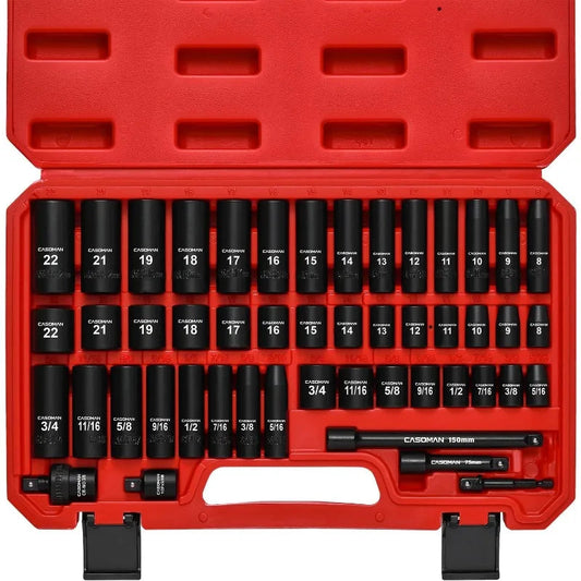 3/8" Drive Impact Socket Set, 49 Piece Standard SAE and Metric Sizes (5/16-Inch to 3/4-Inch and 8-22 mm), 6 Point, Cr-V    Home Decor Supply | Online Retail | ShoreShopper.com