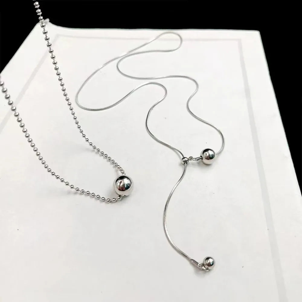 Personality Design Silver Color Stainless Steel Beaded Ball Pendant Necklace for Women Double Layer Hip Hop Rock Chokers Jewelry    Home Decor Supply | Online Retail | ShoreShopper.com