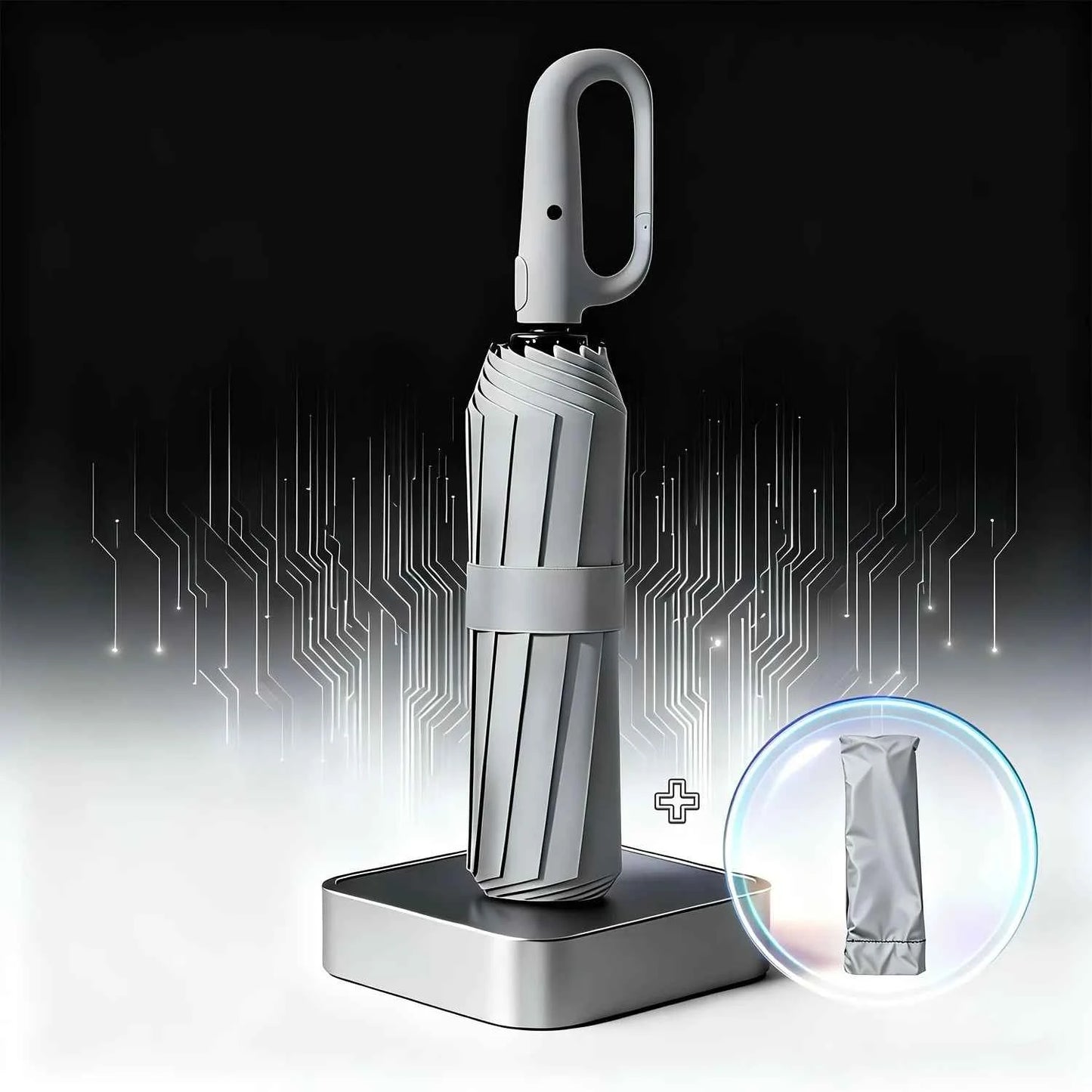 Carabiner Clip, Portable, Hands-free, Automatic Folding Umbrella. Features Reinforced Thickened Windproof Ribs and Canopy