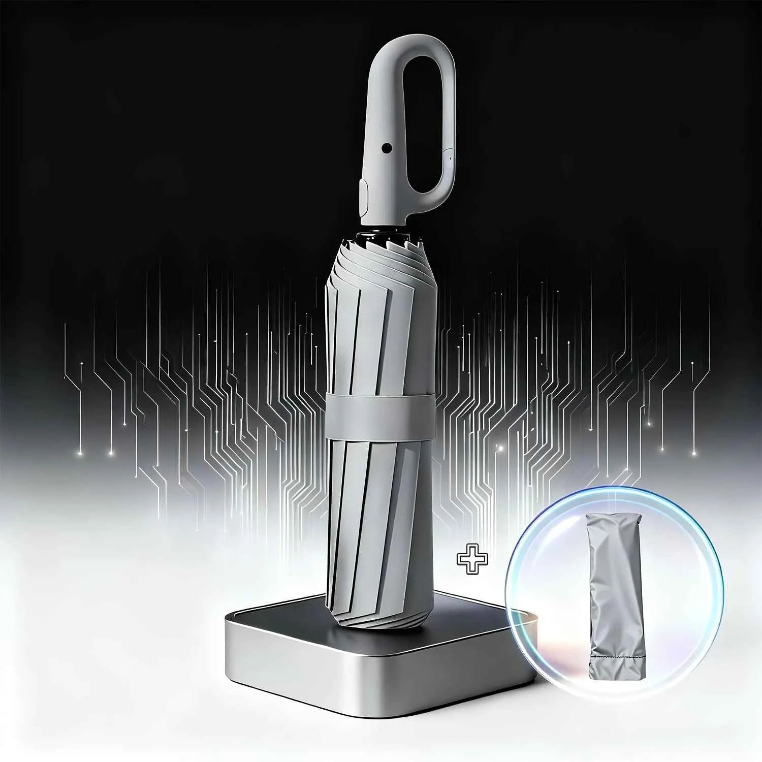 Carabiner Clip, Portable, Hands-free, Automatic Folding Umbrella. Features Reinforced Thickened Windproof Ribs and Canopy